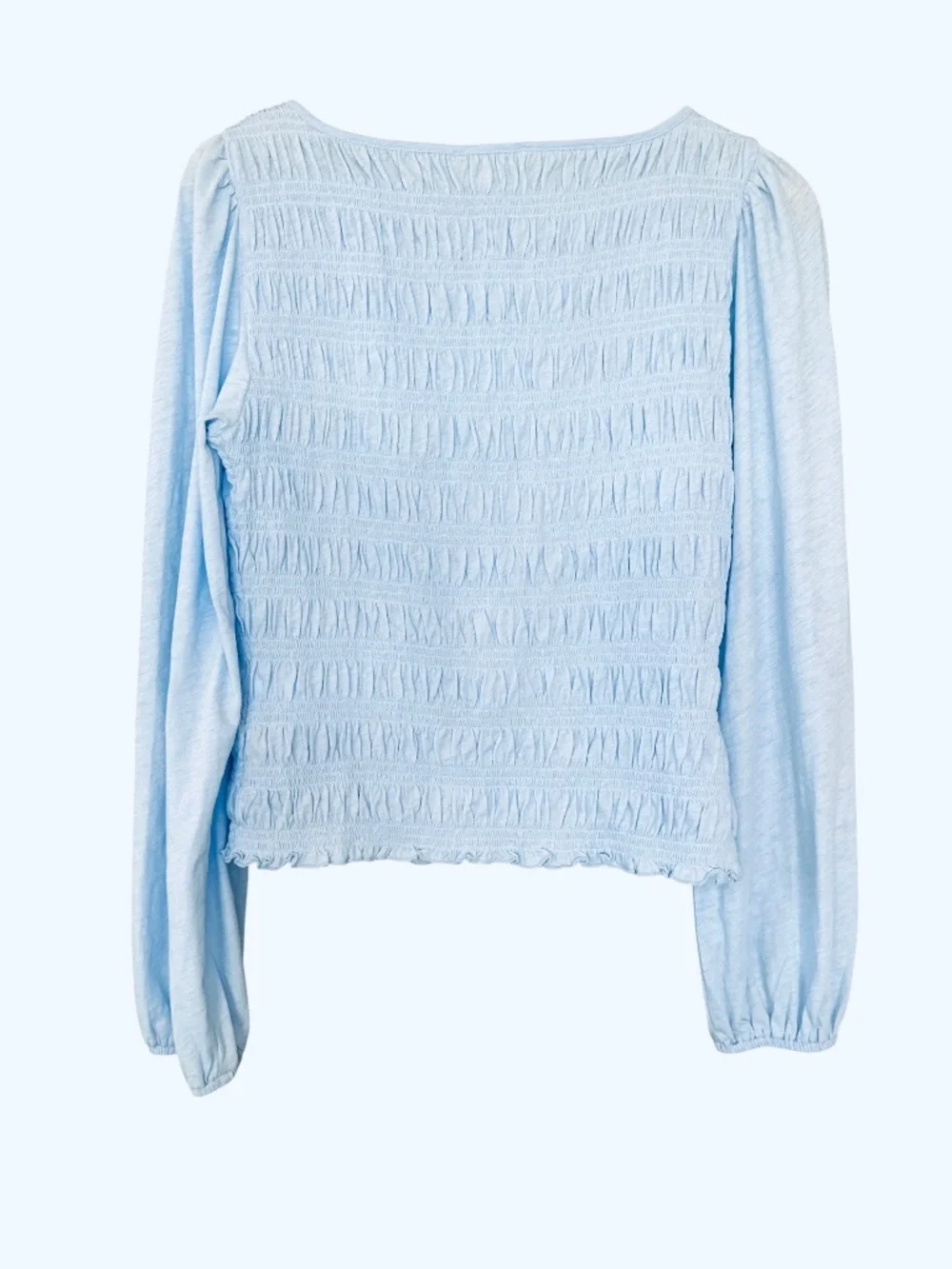 Madewell Light Blue Smocked Long Sleeve Top